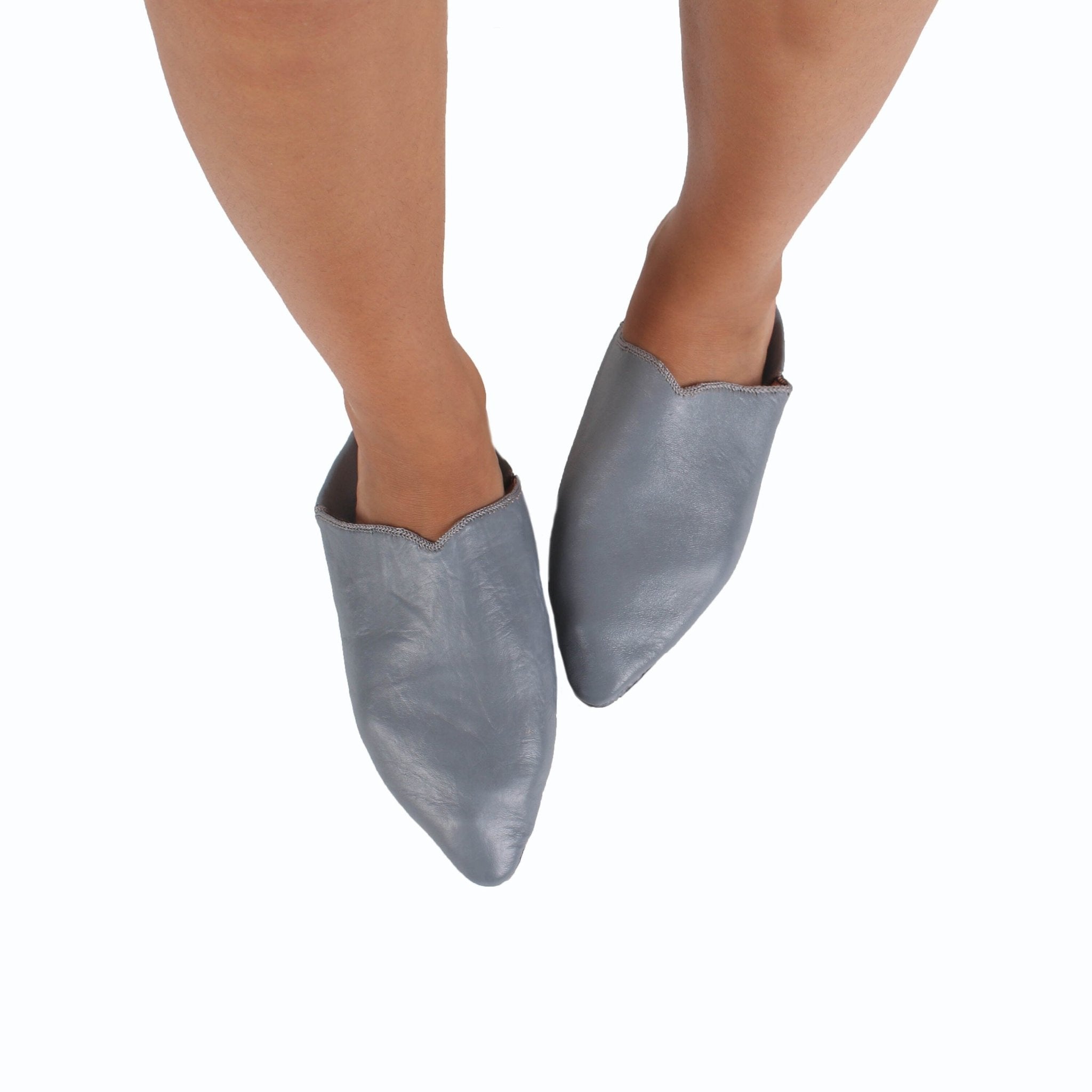Women’s Moroccan Pointed Babouche Slipper- Grey - Artisan Stories